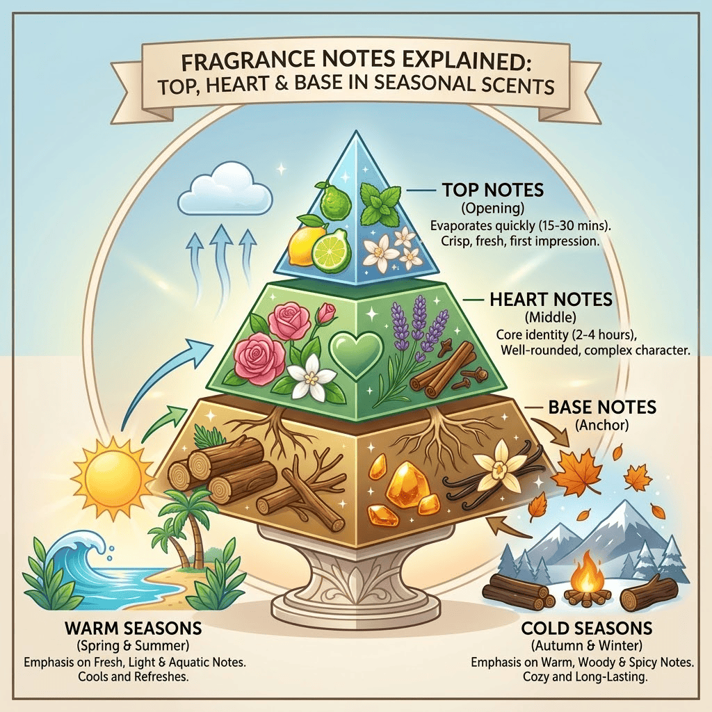 Fragrance Notes Explained: Top, Heart & Base Notes in Seasonal Scents