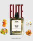 Olore Fragrances Elite perfume bottle with floral and fruit elements on a white background