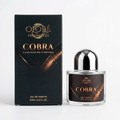 Oloré Fragrances Cobra Eau de Parfum shown with its black packaging box and a clear glass bottle with a metallic silver cap on a white background.