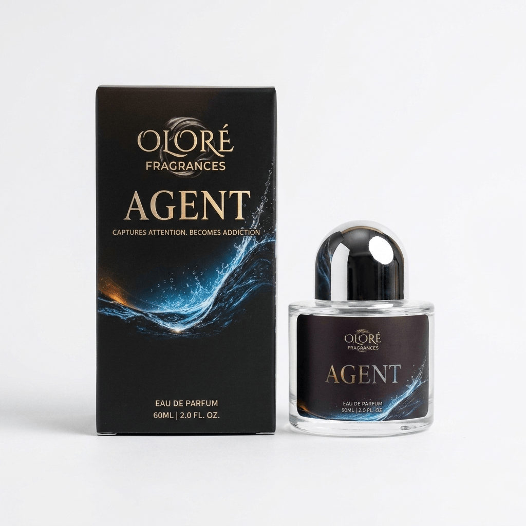 Olore Fragrances Agent Eau de Parfum 60ml bottle with its black packaging box, displayed on a clean white background.